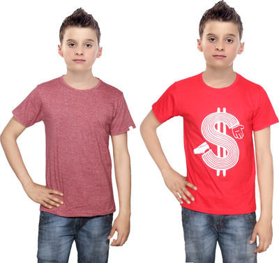 

IndiWeaves Boys Printed Cotton T Shirt(Multicolor, Pack of 2, Brown;red
