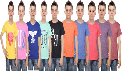 

IndiWeaves Boys Printed Cotton T Shirt(Multicolor, Pack of 10, Black;blue;brown;green;orange;pink;purple;red;yellow