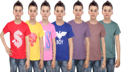 

IndiWeaves Boys Printed Cotton T Shirt(Multicolor, Pack of 7, Blue;brown;green;pink;purple;red;yellow