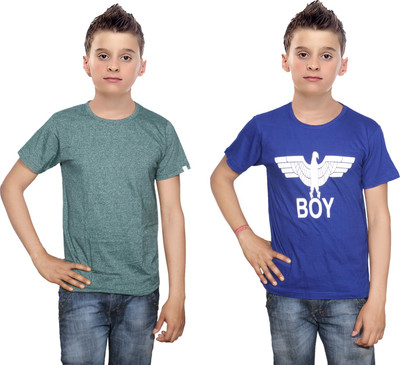 

IndiWeaves Boys Printed Cotton T Shirt(Multicolor, Pack of 2, Blue;green