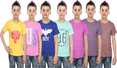 

IndiWeaves Boys Printed Cotton T Shirt(Multicolor, Pack of 7, Blue;brown;green;pink;purple;yellow