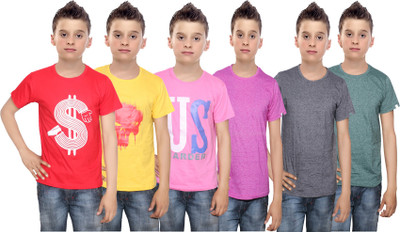 

IndiWeaves Boys Printed Cotton T Shirt(Multicolor, Pack of 6, Black;green;pink;red;yellow
