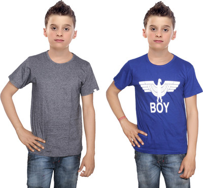 

IndiWeaves Boys Printed Cotton T Shirt(Multicolor, Pack of 2, Black;blue