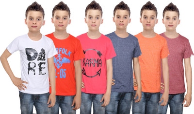 

IndiWeaves Boys Printed Cotton T Shirt(Multicolor, Pack of 6, Blue;brown;orange;red;white