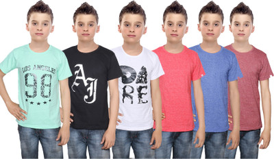 

IndiWeaves Boys Printed Cotton T Shirt(Multicolor, Pack of 6, Black;blue;brown;green;red;white
