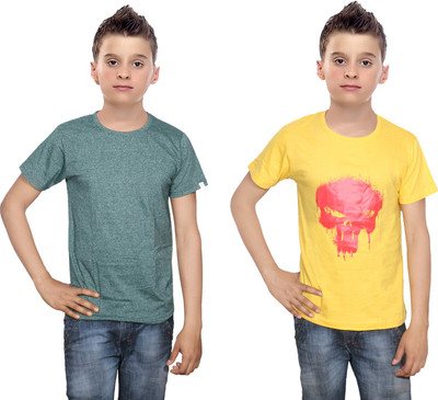 

IndiWeaves Boys Printed Cotton T Shirt(Multicolor, Pack of 2, Green;yellow