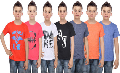 

IndiWeaves Boys Printed Cotton T Shirt(Multicolor, Pack of 7, Black;blue;orange;red;white