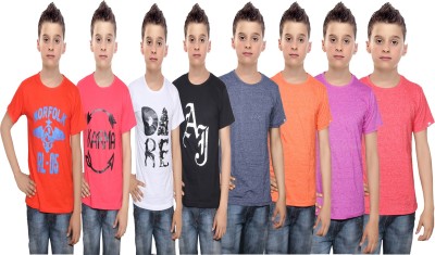 

IndiWeaves Boys Printed Cotton T Shirt(Multicolor, Pack of 8, Black;blue;orange;pink;red;white