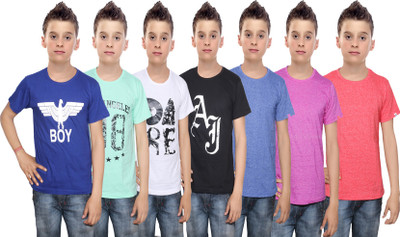 

IndiWeaves Boys Printed Cotton T Shirt(Multicolor, Pack of 7, Black;blue;green;pink;red;white