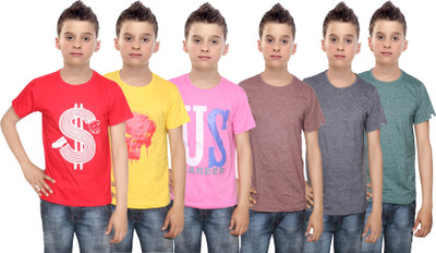 

IndiWeaves Boys Printed Cotton T Shirt(Multicolor, Pack of 6, Black;brown;green;pink;red;yellow