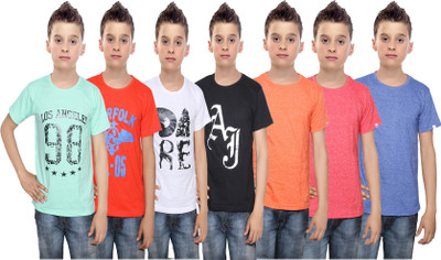 

IndiWeaves Boys Printed Cotton T Shirt(Multicolor, Pack of 7, Black;blue;green;orange;red;white