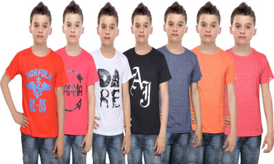 

IndiWeaves Boys Printed Cotton T Shirt(Multicolor, Pack of 7, Black;blue;orange;red;white