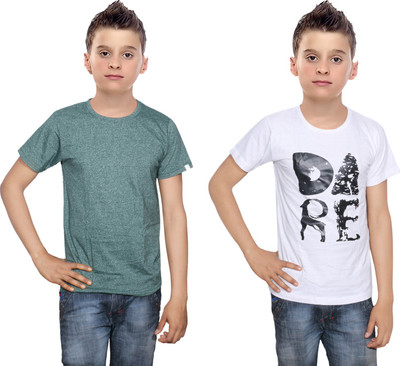 

IndiWeaves Boys Printed Cotton T Shirt(Multicolor, Pack of 2, Green;white