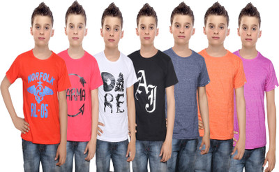 

IndiWeaves Boys Printed Cotton T Shirt(Multicolor, Pack of 7, Black;blue;orange;pink;red;white