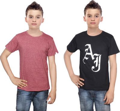 

IndiWeaves Boys Printed Cotton T Shirt(Multicolor, Pack of 2, Black;brown