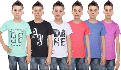 

IndiWeaves Boys Printed Cotton T Shirt(Multicolor, Pack of 6, Black;blue;green;pink;red;white