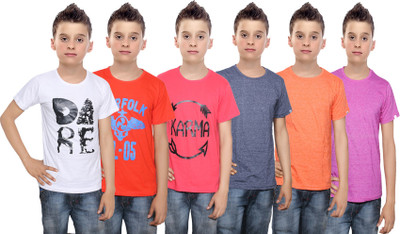 

IndiWeaves Boys Printed Cotton T Shirt(Multicolor, Pack of 6, Blue;orange;pink;red;white