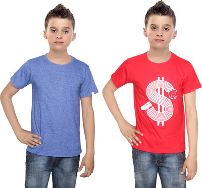 

IndiWeaves Boys Printed Cotton T Shirt(Multicolor, Pack of 2, Blue;red
