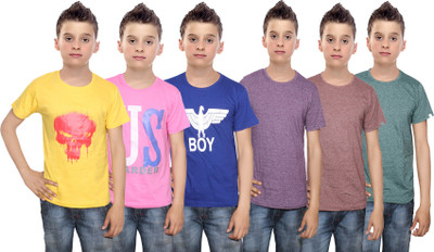 

IndiWeaves Boys Printed Cotton T Shirt(Multicolor, Pack of 6, Blue;brown;green;pink;purple;yellow