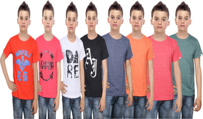 

IndiWeaves Boys Printed Cotton T Shirt(Multicolor, Pack of 8, Black;blue;green;orange;red;white