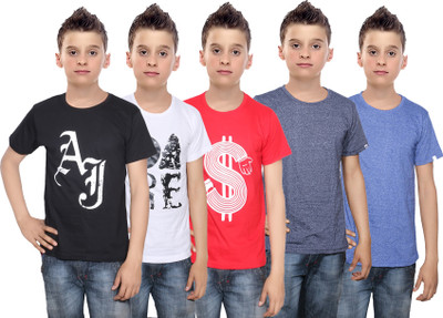 

IndiWeaves Boys Printed Cotton T Shirt(Multicolor, Pack of 5, Black;blue;red;white