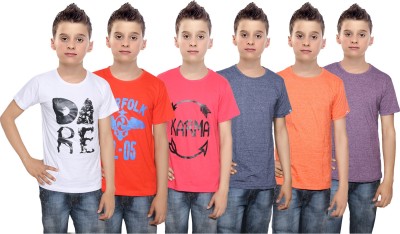 

IndiWeaves Boys Printed Cotton T Shirt(Multicolor, Pack of 6, Blue;orange;purple;red;white