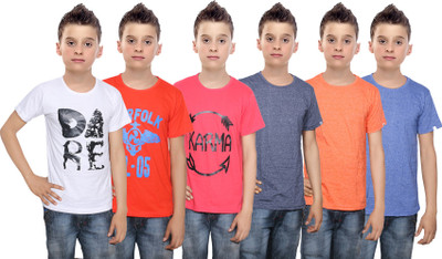 

IndiWeaves Boys Printed Cotton T Shirt(Multicolor, Pack of 6, Blue;orange;red;white