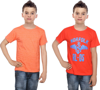 

IndiWeaves Boys Printed Cotton T Shirt(Multicolor, Pack of 2, Orange