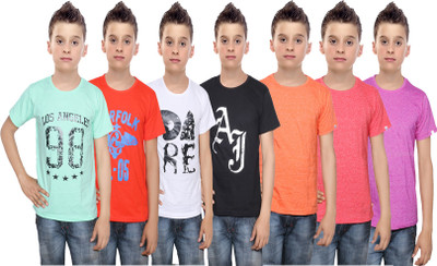 

IndiWeaves Boys Printed Cotton T Shirt(Multicolor, Pack of 7, Black;green;orange;pink;red;white