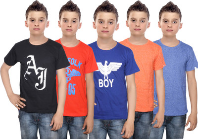 

IndiWeaves Boys Printed Cotton T Shirt(Multicolor, Pack of 5, Black;blue;orange