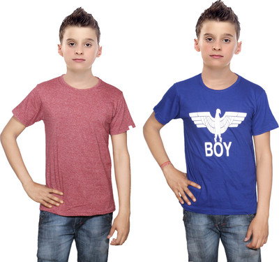 

IndiWeaves Boys Printed Cotton T Shirt(Multicolor, Pack of 2, Blue;brown