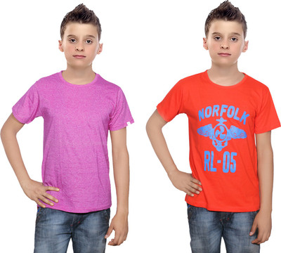 

IndiWeaves Boys Printed Cotton T Shirt(Multicolor, Pack of 2, Orange;pink