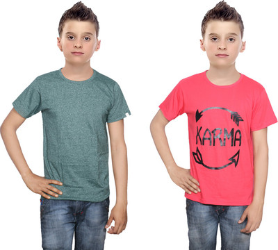 

IndiWeaves Boys Printed Cotton T Shirt(Multicolor, Pack of 2, Green;red