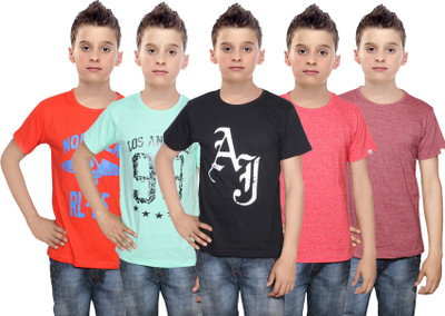 

IndiWeaves Boys Printed Cotton T Shirt(Multicolor, Pack of 5, Black;brown;green;orange;red