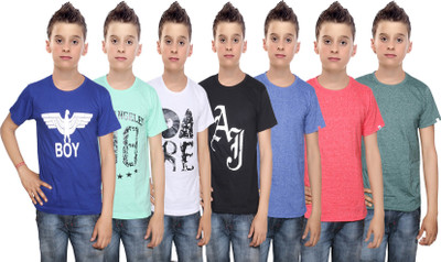 

IndiWeaves Boys Printed Cotton T Shirt(Multicolor, Pack of 7, Black;blue;green;red;white