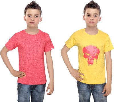 

IndiWeaves Boys Printed Cotton T Shirt(Multicolor, Pack of 2, Red;yellow