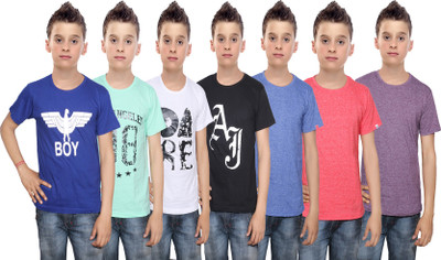 

IndiWeaves Boys Printed Cotton T Shirt(Multicolor, Pack of 7, Black;blue;green;purple;red;white