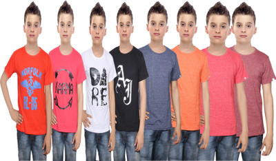 

IndiWeaves Boys Printed Cotton T Shirt(Multicolor, Pack of 8, Black;blue;brown;orange;red;white
