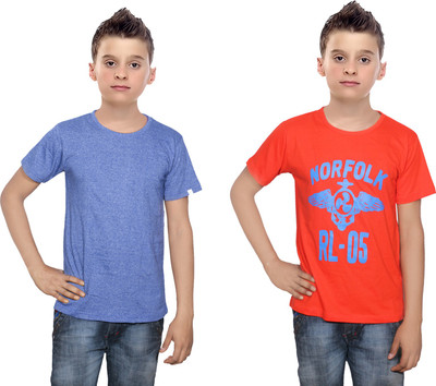 

IndiWeaves Boys Printed Cotton T Shirt(Multicolor, Pack of 2, Blue;orange