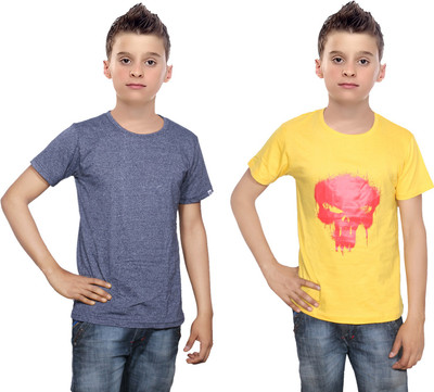 

IndiWeaves Boys Printed Cotton T Shirt(Multicolor, Pack of 2, Blue;yellow
