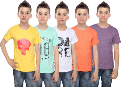 

IndiWeaves Boys Printed Cotton T Shirt(Multicolor, Pack of 5, Green;orange;purple;white;yellow