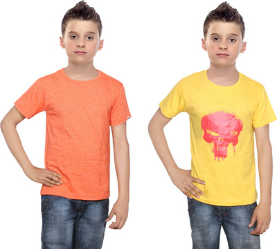 

IndiWeaves Boys Printed Cotton T Shirt(Multicolor, Pack of 2, Orange;yellow