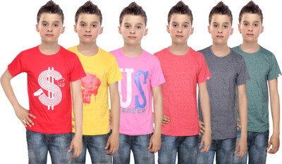 

IndiWeaves Boys Printed Cotton T Shirt(Multicolor, Pack of 6, Black;green;pink;red;yellow