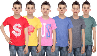 

IndiWeaves Boys Printed Cotton T Shirt(Multicolor, Pack of 6, Black;blue;green;pink;red;yellow