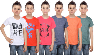 

IndiWeaves Boys Printed Cotton T Shirt(Multicolor, Pack of 6, Blue;green;orange;red;white