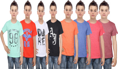 

IndiWeaves Boys Printed Cotton T Shirt(Multicolor, Pack of 8, Black;blue;brown;green;orange;red;white