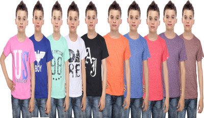

IndiWeaves Boys Printed Cotton T Shirt(Multicolor, Pack of 10, Black;blue;brown;green;orange;pink;purple;red;white