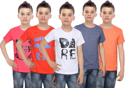 

IndiWeaves Boys Printed Cotton T Shirt(Multicolor, Pack of 5, Blue;orange;red;white