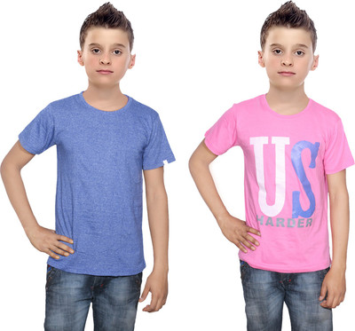 

IndiWeaves Boys Printed Cotton T Shirt(Multicolor, Pack of 2, Blue;pink