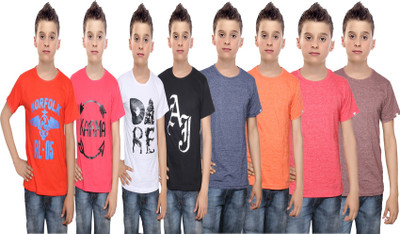 

IndiWeaves Boys Printed Cotton T Shirt(Multicolor, Pack of 8, Black;blue;brown;orange;red;white